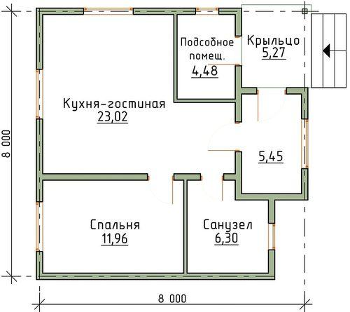 Планировка одноэтажного дома 8 на 8 с котельной. Популярные планировки