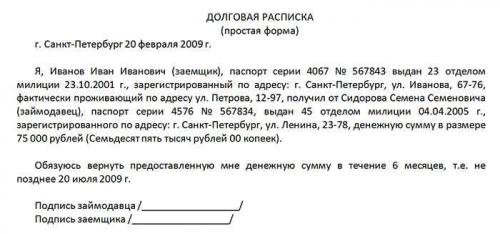 Образец идеальной расписки. Расписка о получении денег в долг