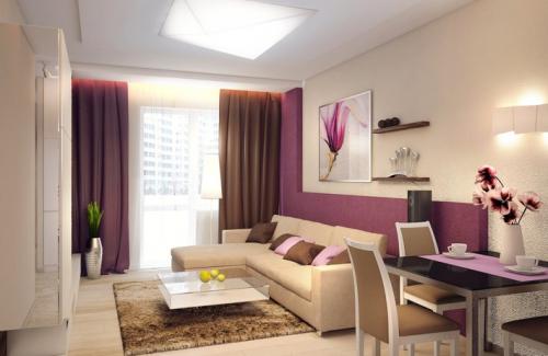 Гостиная совмещенная с кухней 17 кв. Цвет