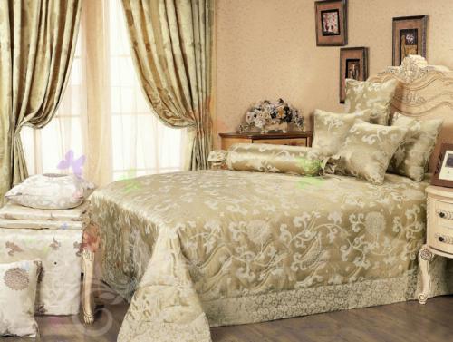 Покрывало на кровать в спальню и шторы. Разновидности 07