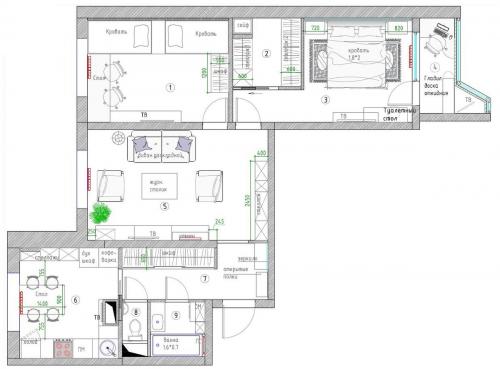 П-44 двухкомнатная дизайн. Планировка трёшки в панельке П-44: 5 удачных схем (бесплатно)