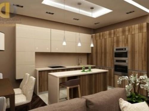 Дизайн кухни с диваном угловым. Вдоль одной стены с гарнитуром 10