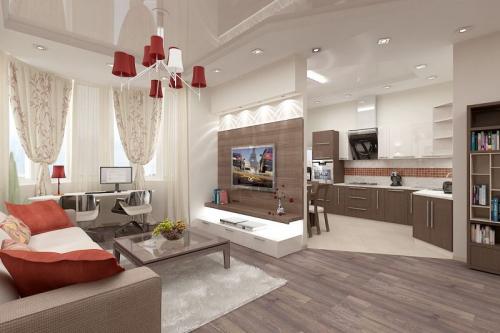 Интерьер гостиной в однокомнатной квартире. Советы по выбору дизайна однокомнатной квартиры 08