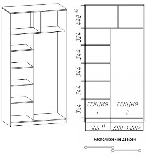 Шкаф-купе при высоких потолках. Размеры