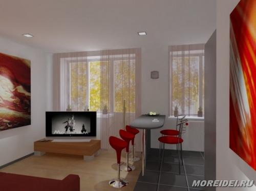 Однокомнатной квартиры дизайн кухни. Зонирование 17