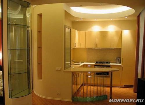 Однокомнатной квартиры дизайн кухни. Зонирование 07