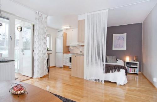 Кухня в однокомнатной квартире дизайн. Зонирование 01