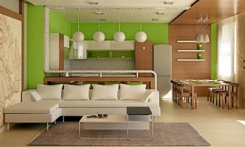 Кухня в однокомнатной квартире дизайн. Зонирование 02