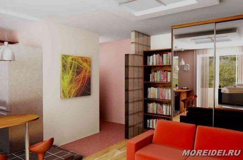 Однокомнатной квартиры дизайн кухни. Зонирование 08