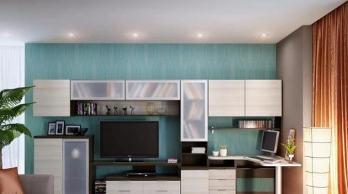 Компьютерный стол в гостиной. Стенки с компьютерным столом в гостиную