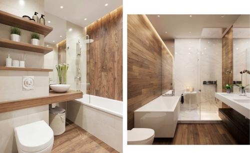 Плитка под дерево в ванной. Дерево в интерьере ванной комнаты? Это возможно!
