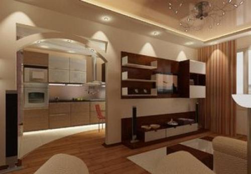 Студия зал с кухней с аркой. Необычные и редкие формы арок