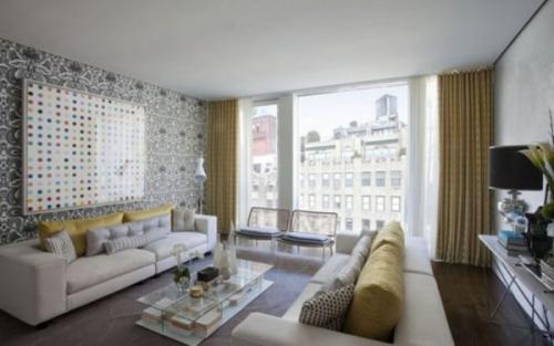 Отделка стен в зале кроме обоев. Иде.  Обои