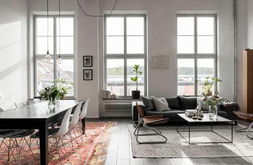 Лофт с высокими потолками и видом на озеро в здании бывшей фабрики в Стокгольме 03