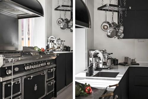 Двухуровневая квартира с черно-белой кухней и чердаком в Швеции 06