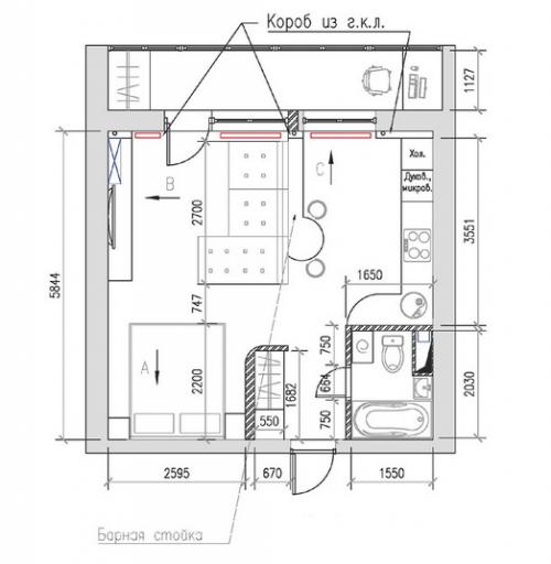 Дизайн квартиры 40 кв м проект. Проект №1. Прыжок в яркие краски