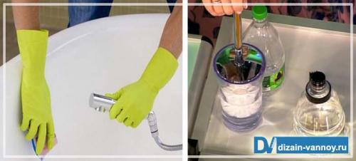 Очистить ванну содой и уксусом. Пользуйтесь уксусом