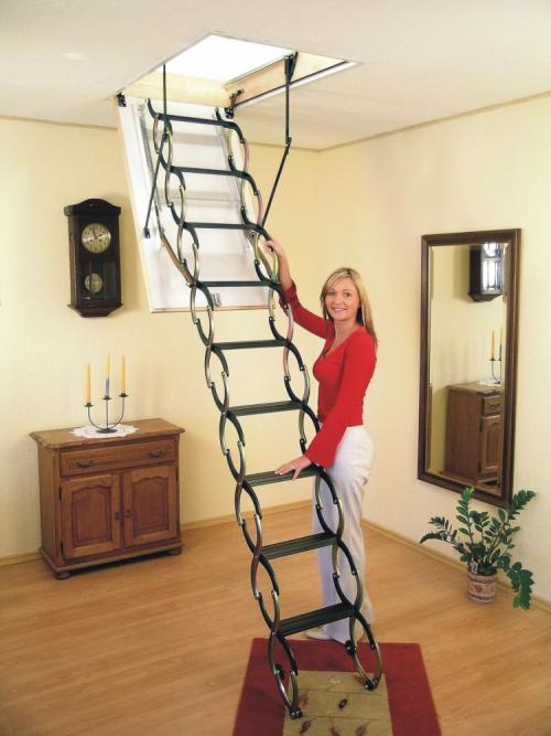 Телескопическая лестница на чердак. Чердачные лестницы — простые конструкции, практичные модели, варианты применения и постройки (125 фото + видео)