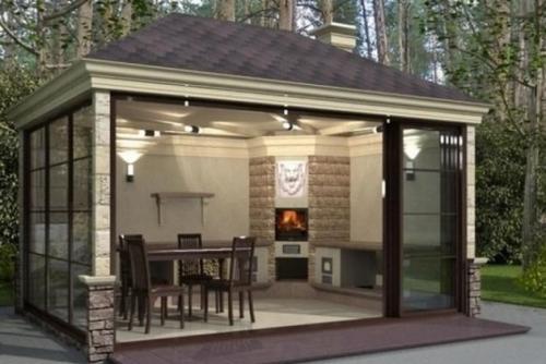 Барбекю из кирпича в беседке. Идеальный вариант