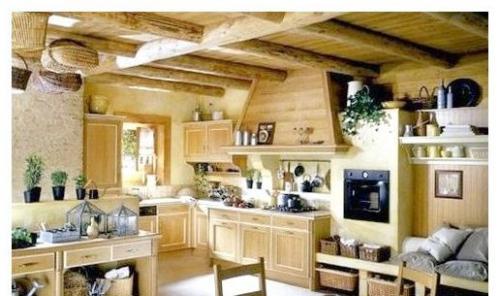 Балки на потолке на кухне. Классическая кухня из массива 10 кв.м. с потолочными балками 22