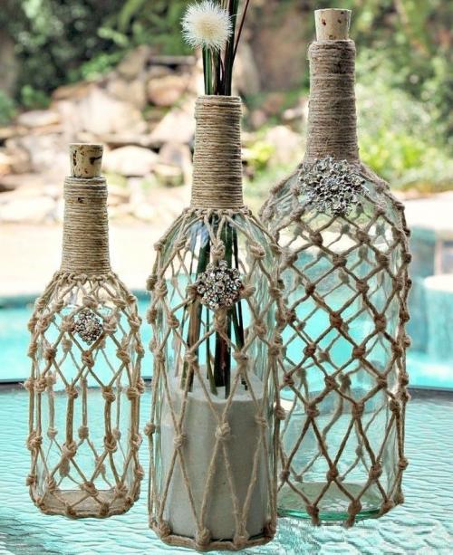 Шпагат из пластиковых бутылок. Украшение бутылок шпагатом