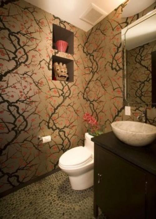 Отделка стен туалета обоями. 10 лучших видов обоев для отделки туалета 08