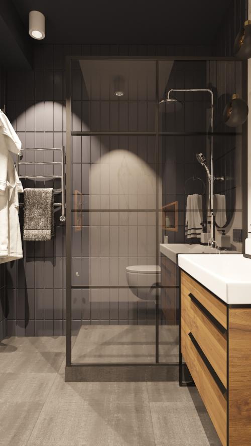 Дизайн ванной комнаты с душевой кабиной и туалетом. Не выбиваться из стиля