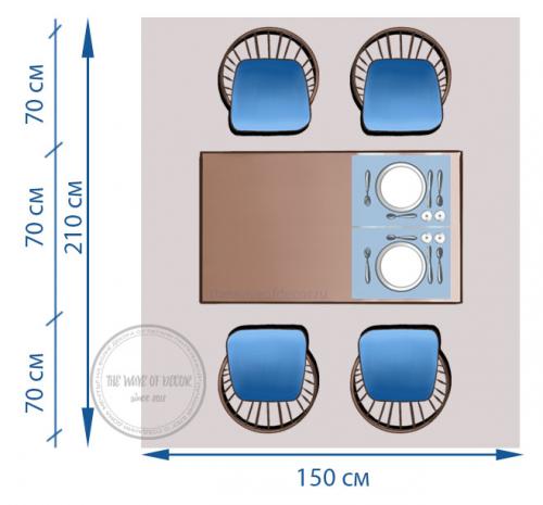 Размер стола на 20 человек.  Прямоугольный обеденный стол на 4 человека