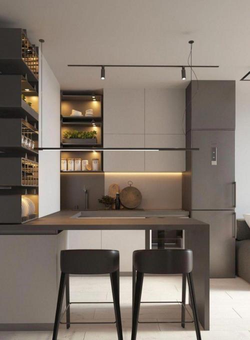 Барная стойка на кухне с полками. Способы размещения барной стойки на кухне небольшой площади