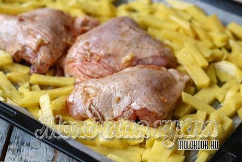 Куриные бедра с картошкой в духовке на противне. Готовим вкусные куриные бедра в духовке с ломтиками картошки — самые удачные рецепты