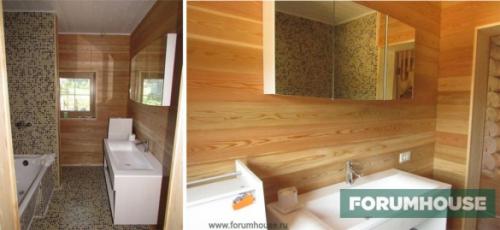 Ванная комната в деревянном доме. Плитка ванной комнаты в деревянном доме на плавающих направляющих