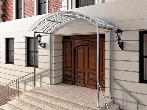 Какие преимущества имеет металлический навес над крыльцом по сравнению с другими типами навесов. Стильное оформление фасада: козырьки и навесы над входом в дом