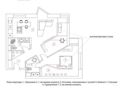 Ломаная линия: нестандартная планировка квартиры 72 м. 09