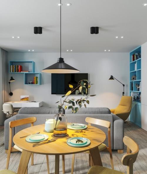 Двухкомнатная квартира с голубой кухней. 02