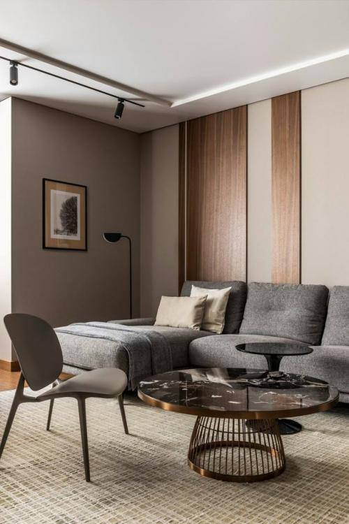 Современный лаконичный интерьер в тёплых оттенках - это пространство, в котором минимализм сочетается с ощущением уюта и спокойствия. 01