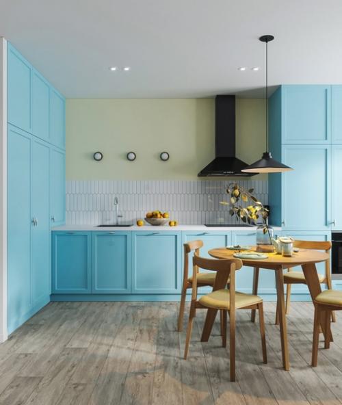 Двухкомнатная квартира с голубой кухней. 01