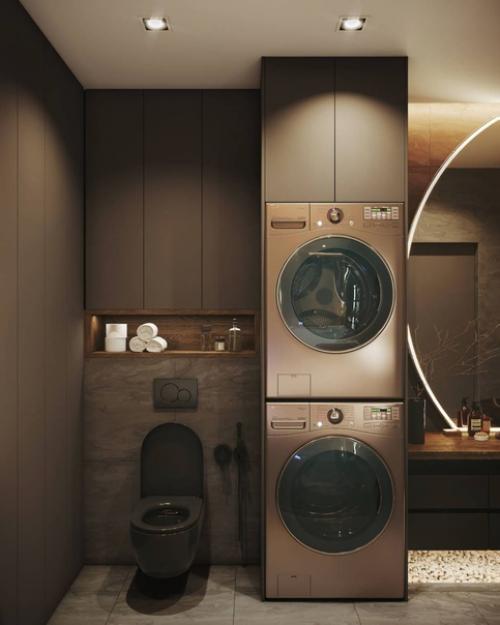 Ванная комната в теплых тонах.