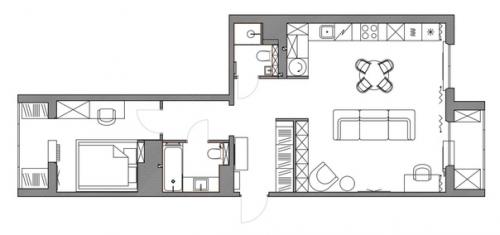 Двухкомнатная квартира с голубой кухней. 09