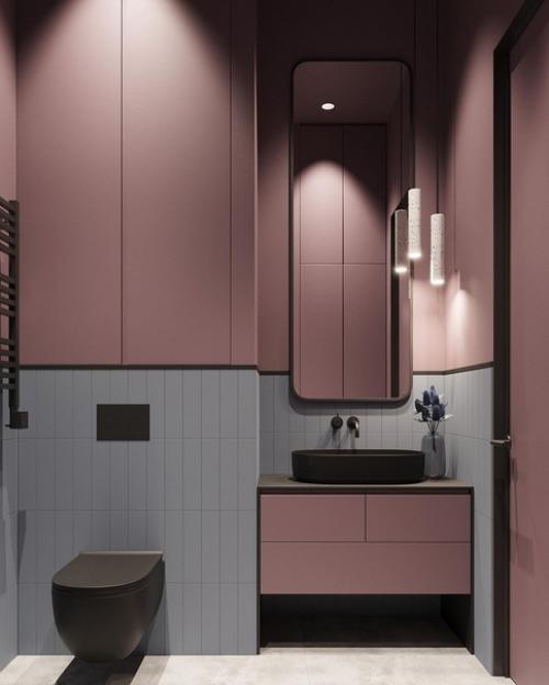 Ванная комната в стильном цветовом сочетании.