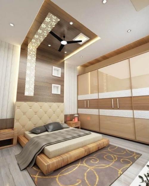 Потолок, как продолжение стены в интерьере спальни. 02