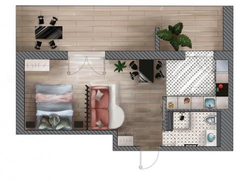 Студия с классной идеей зонирования, которую легко повторить. 09