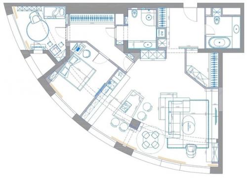 Просторная квартира необычной формы, площадью - 127 кв. 09