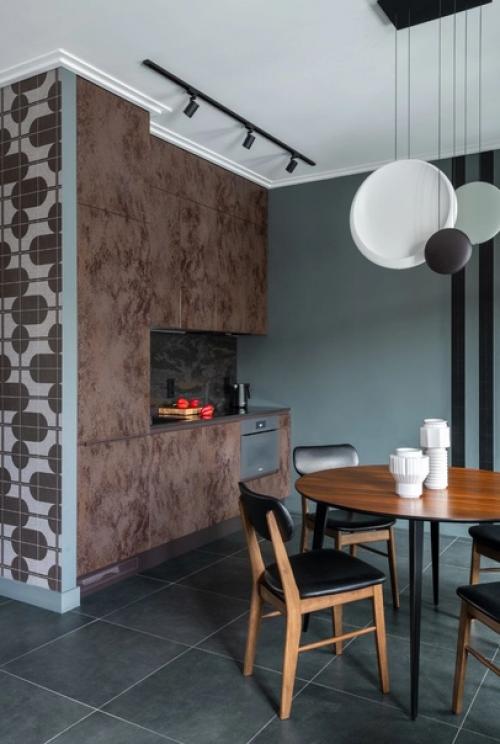 Современный интерьер однокомнатной квартиры в насыщенных природных оттенках. 06