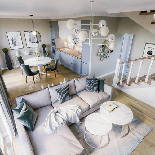 Дизайн кухни - гостиной в частном доме.