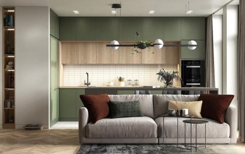 Перед вами современная, стильная и яркая кухня - гостиная.