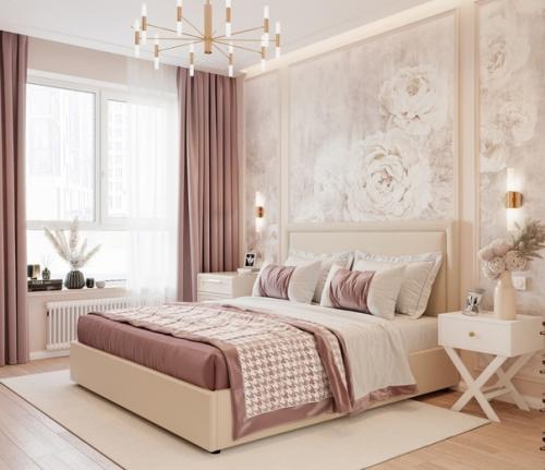 Нежная, уютная спальня в мягких бежевых полутонах площадью 16 кв. 02