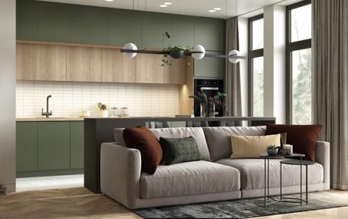 Перед вами современная, стильная и яркая кухня - гостиная. 01