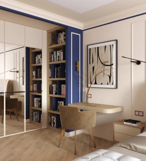 Однокомнатная квартира с изолированной кухней и гардеробной в спальне. 05