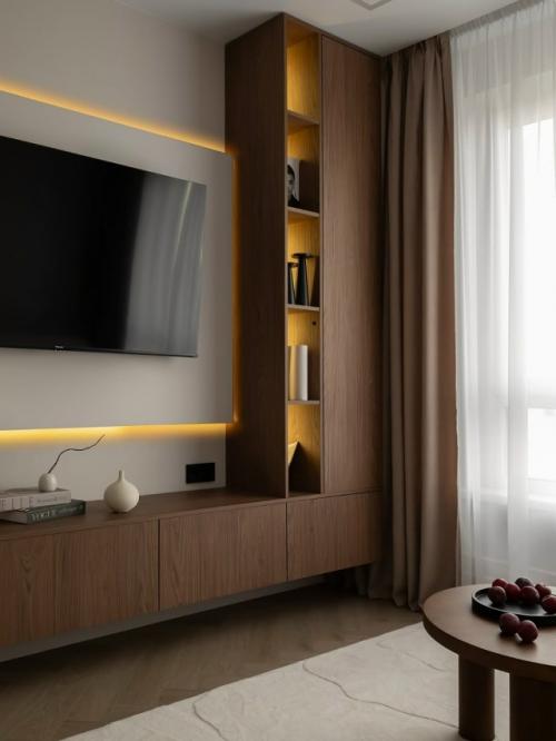 Прекрасный интерьер небольшой квартиры, где каждый метр продуман так, чтобы создавать гармонию, уют и ощущение завершённости. 01