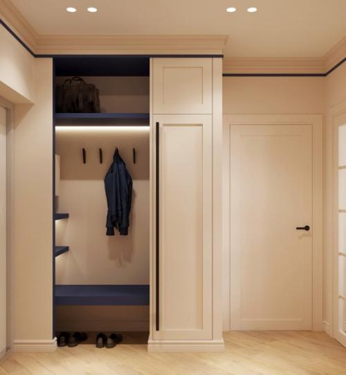 Однокомнатная квартира с изолированной кухней и гардеробной в спальне. 08